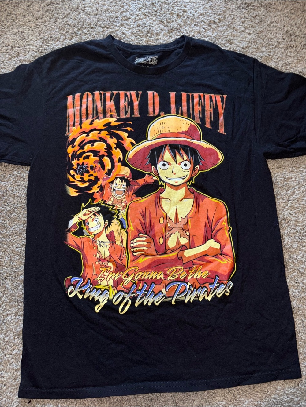 One Piece Monkey D Luffy T-Shirt M Black Anime Graphic King Pirates